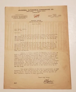1930 Universal Automobile Forwarding Co Letter Mott Supply Company North Dakota - Picture 1 of 1