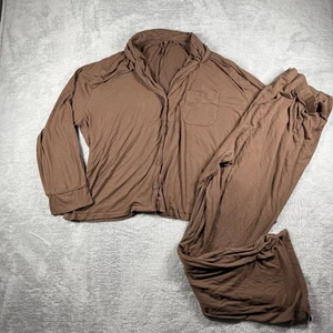 Skims Pajama Set Womens 3XL Brown Button Up Top Sleepwear Relaxed Lounge Soft - Picture 1 of 21