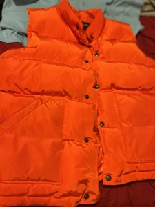 Lands End Puff Vest XL Men’s 46-48. Down Feather Filled Snap Front Orange  - Picture 1 of 6