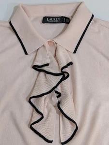 Lauren Ralph Lauren Two Tone Ruffle Trim Polo Sweater Sz 1X Pink Black - Picture 1 of 15