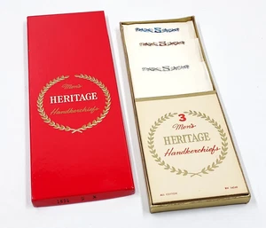 Vintage Heritage 3 Men's Handkerchiefs All Cotton RN 14240 w Box NOS Estate Find - Picture 1 of 13