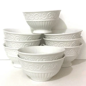 Gibson CLAREMONT White 7 DESSERT BOWLS + 2 CEREAL BOWLS 5 3/4" Footed Fruit - Picture 1 of 7