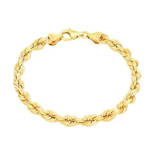 10k Yellow Gold Mens 6mm Diamond Cut Rope Genuine Italian Chain Link Bracelet 8" - Picture 1 of 12