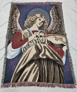Angel Playing Violin Fringe Tapestry Throw Sofa Blanket Approx 44x66 Colorful - Picture 1 of 9