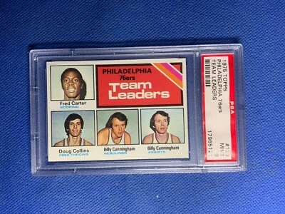 1975 Topps # 129 Philadelphia 76ers Team Leaders FRED CARTER Cunningham PSA 9 - Image 1 of 2