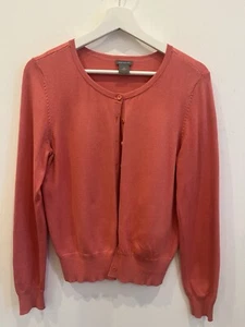 Ann Taylor Women's Cardigan Sweater Medium Coral Silk Cotton V-Neck M - Picture 1 of 5