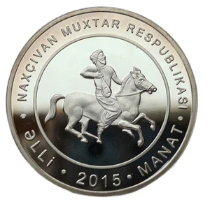 NACHITICHIVAN AUTONOMUS REPUBLIC 50 MANAT 2015 HORSE & RIDER 39mm BU COIN - Bild 1 von 2