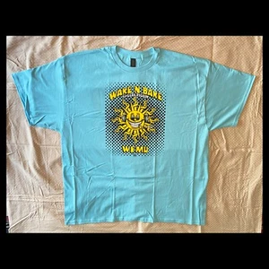 New Never Worn! WFMU RADIO T-SHIRT Wake & Bake Clay Pigeon XXL 2XL Blue - Picture 1 of 3