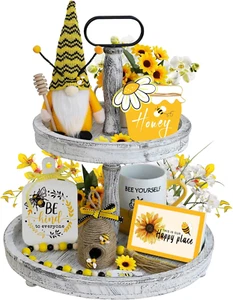 Bumble Bee Tray Decor Set, Gnome Tiered, Farmhouse Decor, Gnome Plush, 3 Signs, - Picture 1 of 12