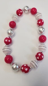 New dark pink Bubblegum Beaded necklace Toddler necklace Chunky girls necklace - Picture 1 of 3