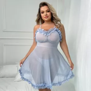 Women's Plus-size Lingerie Sexy Sleepwear Ruffle Nightdress Nightwear G-string - Picture 1 of 7