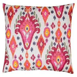 Heavyweight Linen-blend Morrocan Ikat Extra-Large Cushion, Pink/Orange. 23x23" - Picture 1 of 5