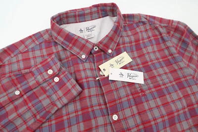 Original Penguin Men's XL Red Gray Plaid Long Sleeve Woven Flannel Pocket Shirt - Image 1 of 4