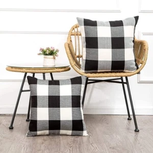 Set of 2 Black and White Buffalo Checked Cotton 20" Throw Pillow Covers - Picture 1 of 3