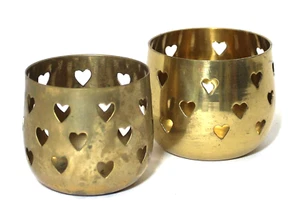 Brass Votive Candle Holders Heart Cut-Outs India 2 - Picture 1 of 5