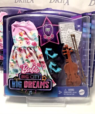 Barbie: Big City, paquete de moda de violín Big Dreams, con violín, partituras, vestido, Foto 1 de 4