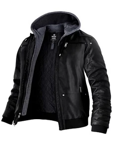 Wantdo Men's Big and Tall PU Faux Leather Jacket Zip Up Motorcycle Bomer Jacket - Picture 1 of 30
