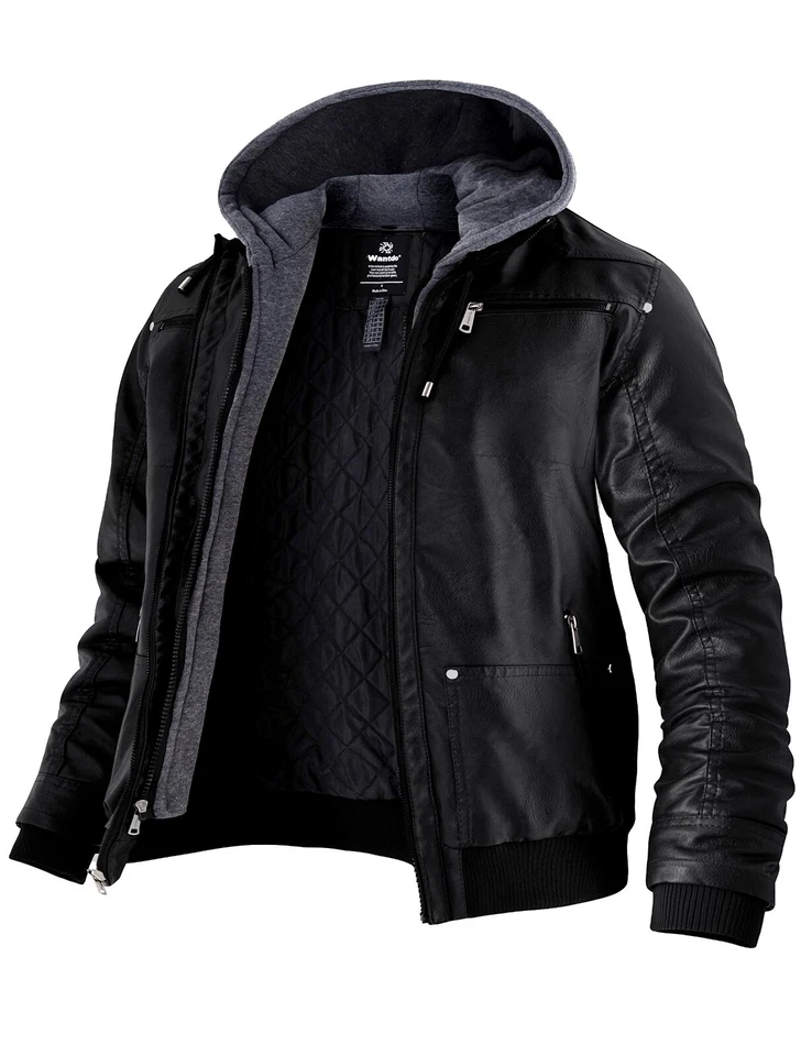 Wantdo Men's Big and Tall PU Faux Leather Jacket Zip Up Motorcycle Bomer Jacket - Image 1 of 4