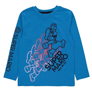 Official Licensed Kids Boys Nintendo Super Mario Blue Crew Neck Top Age 4-13 Yrs - Picture 1 of 4