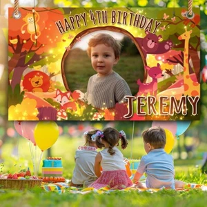 Personalisierte Geburtstag Hintergrund Foto Banner Tier Junge Mädchen Kinder Kids Party - Bild 1 von 7