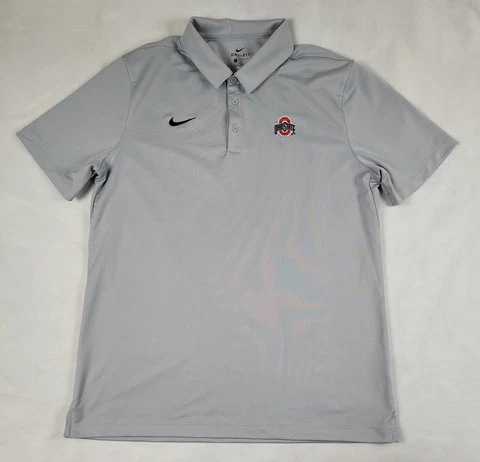 Nike Dri-Fit Mens Large Gray Ohio State Short Sleeve Polo Shirt Cover