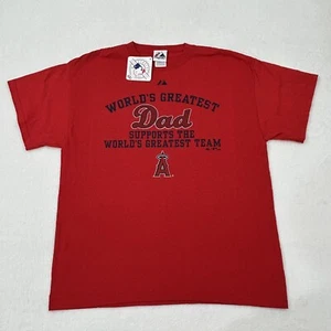 Majestic Anaheim LA Angels Worlds Greatest Dad Supports WG Team Red Shirt Mens L - Picture 1 of 6