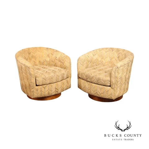 Milo Baughman Mid Century Modern Style Pair of Swivel Club Chairs Cover