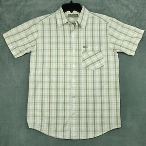 Vintage 90s Gotcha Shirt Youth Boys Medium Tan Plaid Short Sleeve Button Up Y2K - Picture 1 of 10
