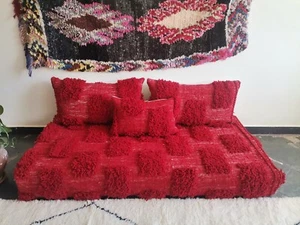 Unstuffed Moroccan Sofa - 5 ft (150x70x15 cm) Handmade Red Rug Floor Couch - Picture 1 of 7