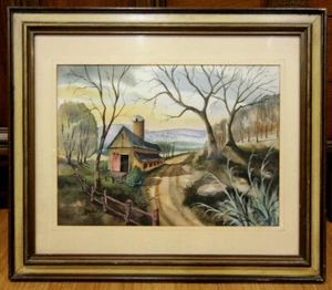 Ari Gradus - Large Original Signed Framed Barn Farm Watercolor Painting on Paper - Picture 1 of 6