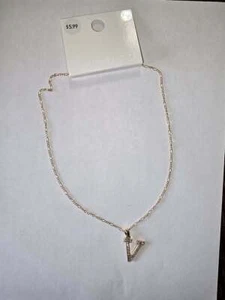 NWT! FOREVER 21 Gold Necklace Initial "V" 16" - Picture 1 of 2