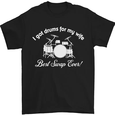 Batteria per My Wife Batterista Drumming T-Shirt 100% Cotone - Immagine 1 di 4