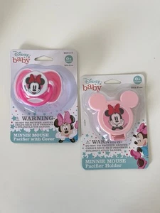 Minnie Mouse Schnullerhülle & Halter Set - Rosa 0+ Monate - Neu - Bild 1 von 4