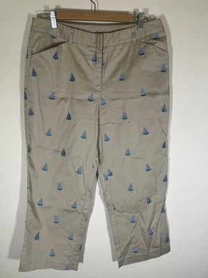 Vintage 90s Lilly Pulitzer khaki cropped embroidered all-over sailboats pants 12 - Image 1 of 4