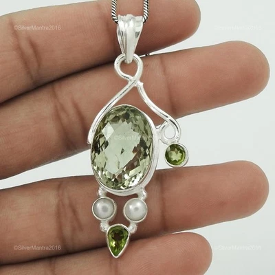 Perlenstein Verlobungsanhänger Handgemacht Handgefertigt Bezel 925 Echtsilber - Bild 1 von 4