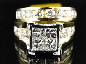 14K Ladies 4.0 Ct SI Princess Diamond Bridal Engagement Wedding Channel Ring Set - Picture 1 of 12