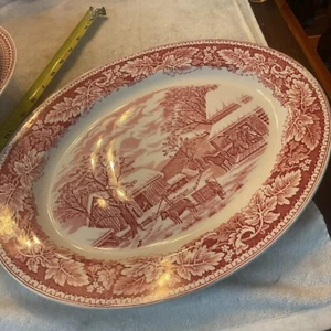 Vintage Homer Laughlin Currier & Ives rot Ovel Platte 15 3/4" Thanksgiving - Bild 1 von 6