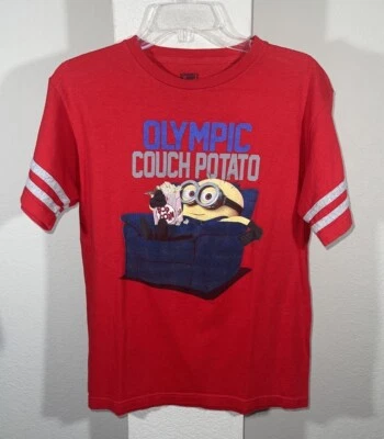 Despicable Me minions T-Shirt size Kids XL RED "Olympic Couch Potato" - Image 1 of 4