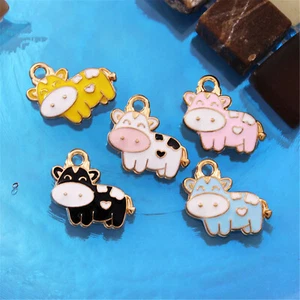 10Pcs Enamel Milk Cow Alloy Charm Dairy Cattle Pendant Earring Findings 19x17 mm - Picture 1 of 10