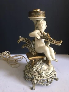 Antique Vintage Auguste Moreau Spelter Cherub Lamp Collection Francaise 12" - Picture 1 of 11