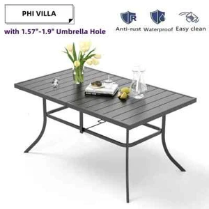 PHI VILLA Patio Dining Table with Umbrella Hole Rectangle Outdoor for 6 Person - Picture 1 of 9