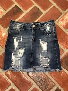 Wax Jeans Distressed Cut Off Stretchy Short Skirt Size Small - Picture 1 of 4
