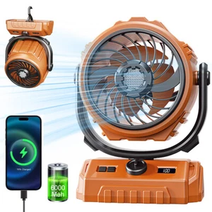 Portable Camping Fan with LED Lantern USB Rechargeable Battery Powered Tent Fan - Picture 1 of 16
