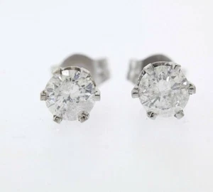 14k White Gold 0.66ctw Round Brilliant Cut Natural Diamond Stud Earrings - Picture 1 of 6