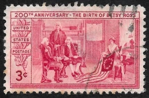 USA 1952: 3c Red - Birth Bicentenary of Betsy Ross - FU - Picture 1 of 1