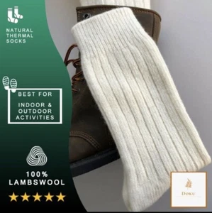 Pure 100% Lambswool Dye Free Socks Natural Warm Winter Genuine Wool Walking - Picture 1 of 7