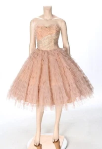 Unbranded Vintage 1950s Peach Crinoline Sweetheart Cupcake Prom Dress 5/6 - Picture 1 of 3