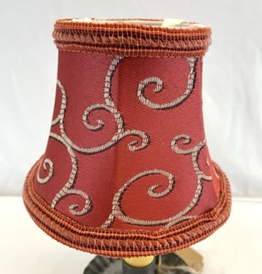 Red Silk Fabric Print Clip On Lamp Shade Bullion Fringe 4" Tall - Picture 1 of 5