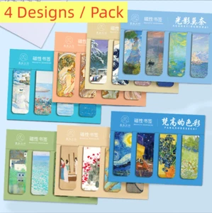 Set of 4 - Magnet Bookmarks Famous Paintings Reading Readers Gift For Book Lover - Foto 1 di 16