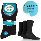 Mens Diabetic Socks Gentle Grip Soft Cotton Black Non Elastic 3 6 Pack Size 6-11